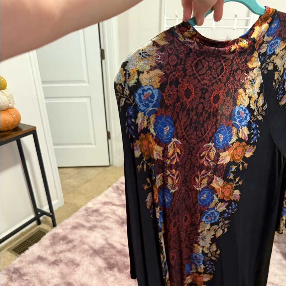 Free People Black and Blue Floral Long Sleeve Dress